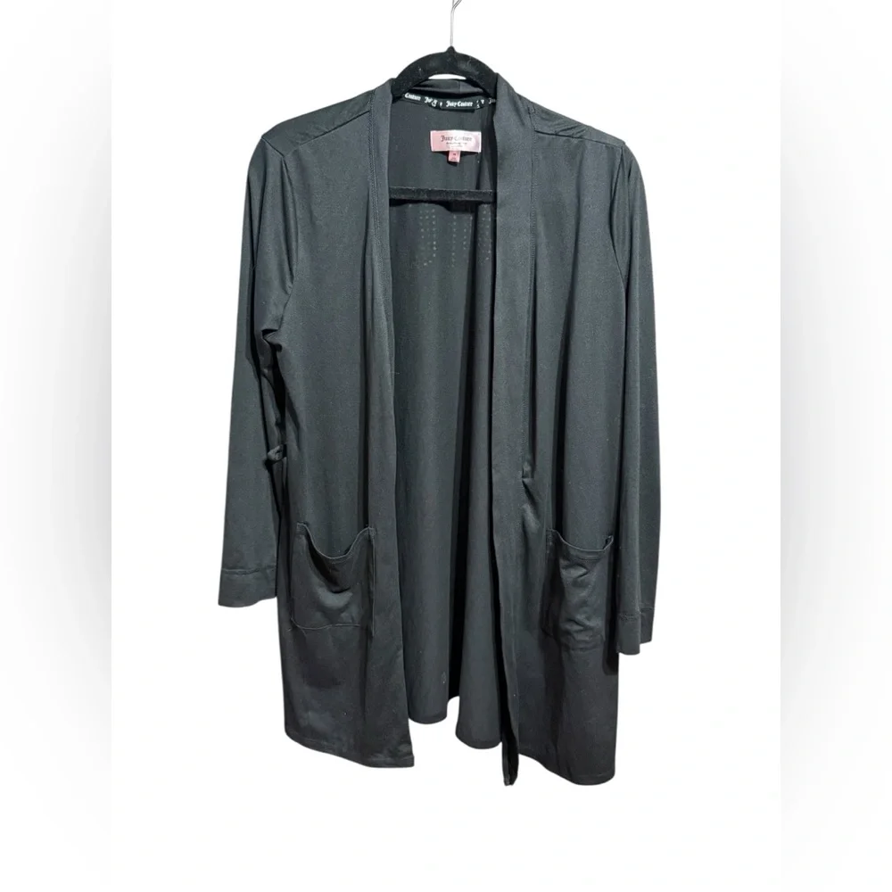 Juicy Couture Black Lightweight Sleep Robe Sz M Cozy Rhinestone “JUICY” Glam‎